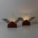 Pair of vintage Murano glass table lamps - sculptural design, triangles and stripes, brown metal bases - Italy 1980s - bedside lamps