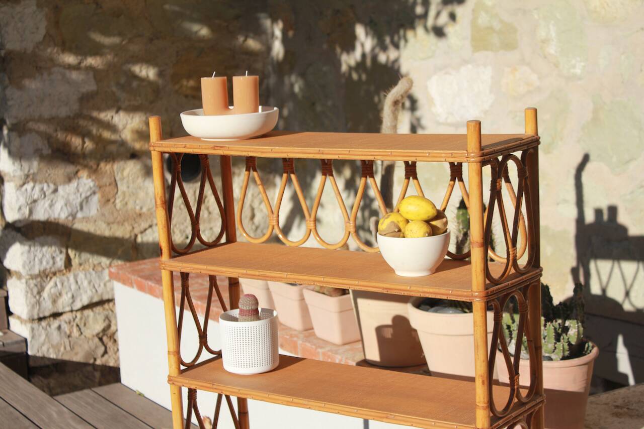 vintage rattan bookcase