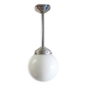 Opaline globe industrial pendant light - mid. 20th century