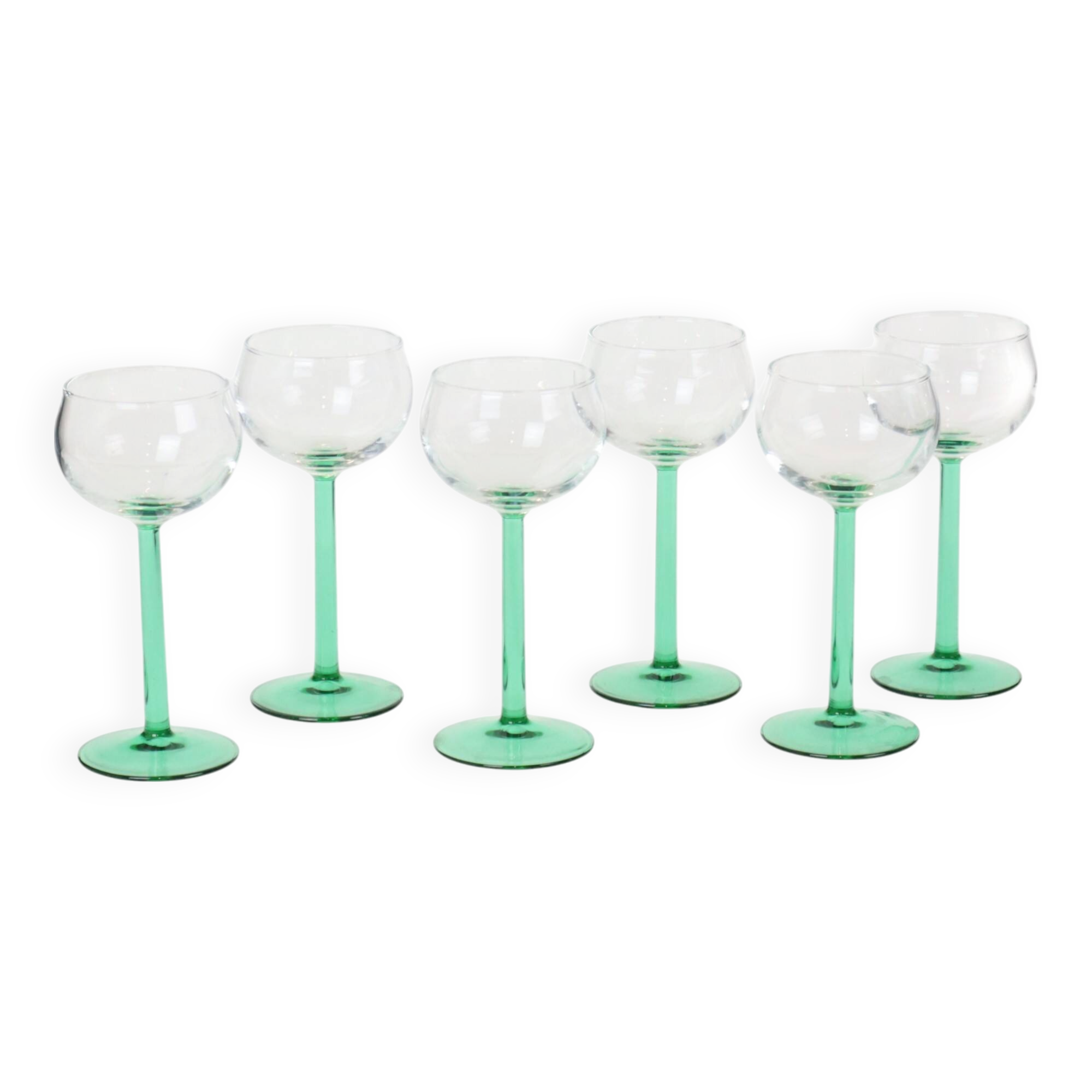 Set of 6 Vintage Luminarc Alsace Wine Glasses Narrow Green Base