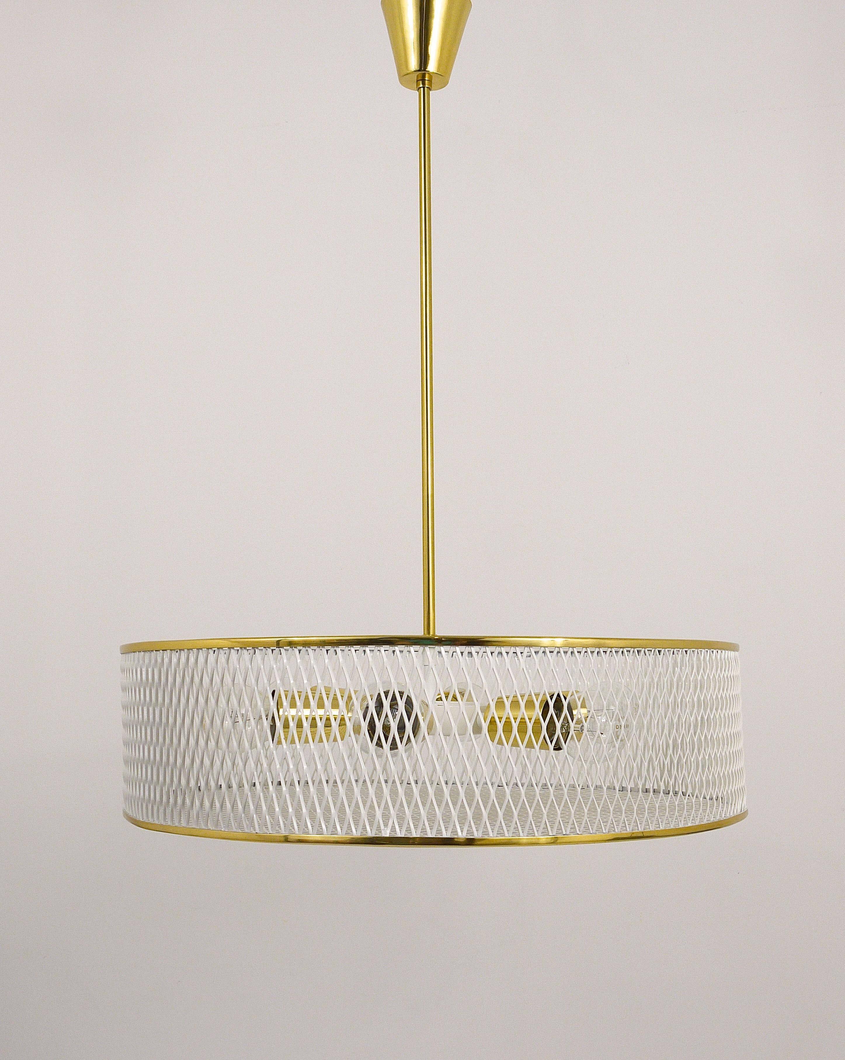Brass Pendant Light in the Style of Mathieu Matégot Mid-Century, France, 1950s