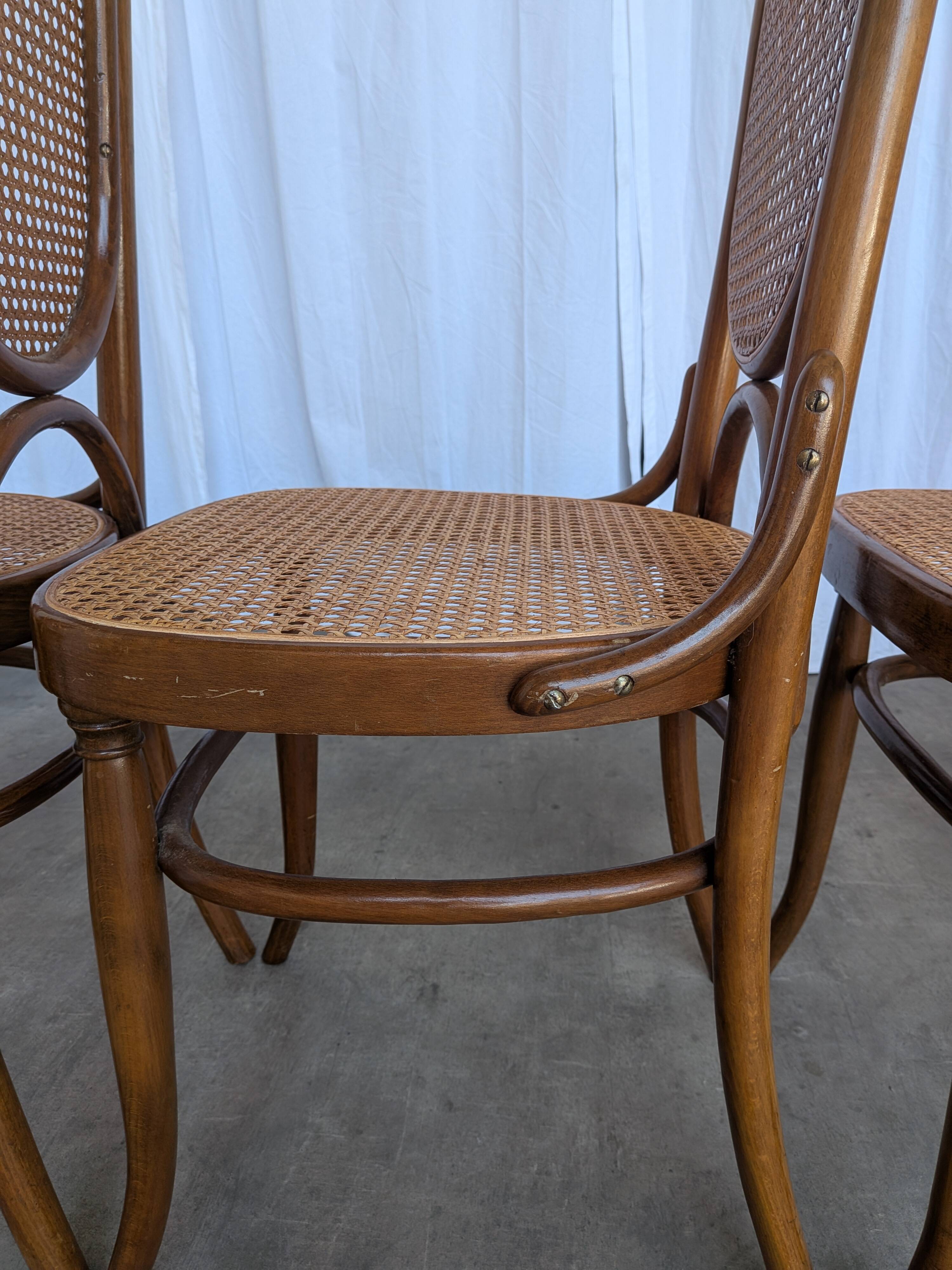 Set of 4 Mid-century Bentwood Cane Dining Chair, Thonet Style, 1970s Yugosl
