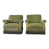 Ensemble de 2 fauteuils/canapés vintage verts à franges