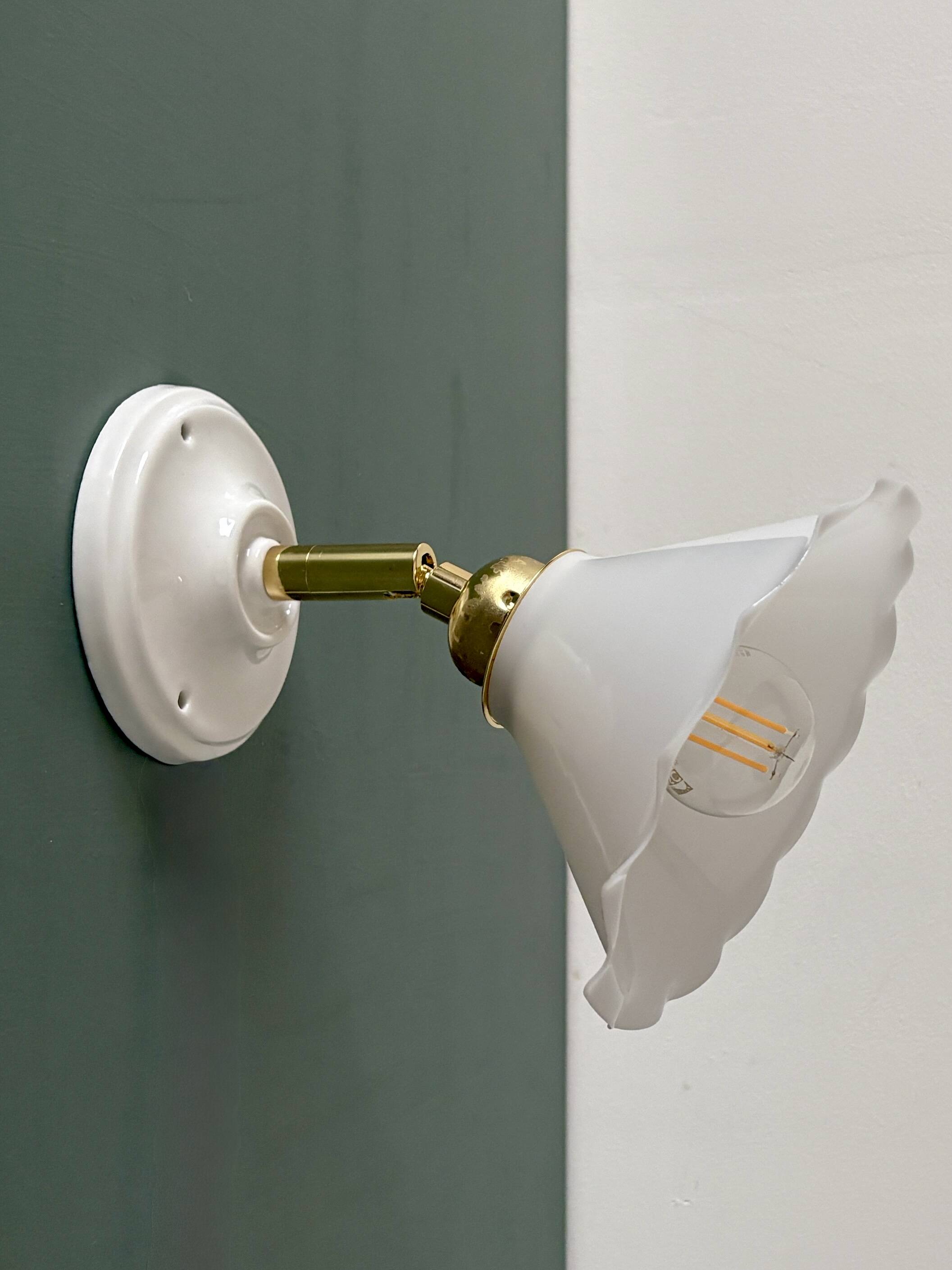 Vintage wall lamp with white opaline glass shade
