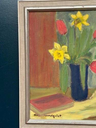 Swedish Oil on Panel “Spring Bouquet” by K Lundquist, Vintage & Framed 40×48cm