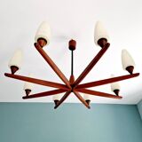 Large Scandinavian teak chandelier, Uno & Östen Kristiansson, 1960