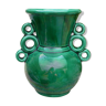 Green enamelled ceramic amphora vase, vintage and 1950 design