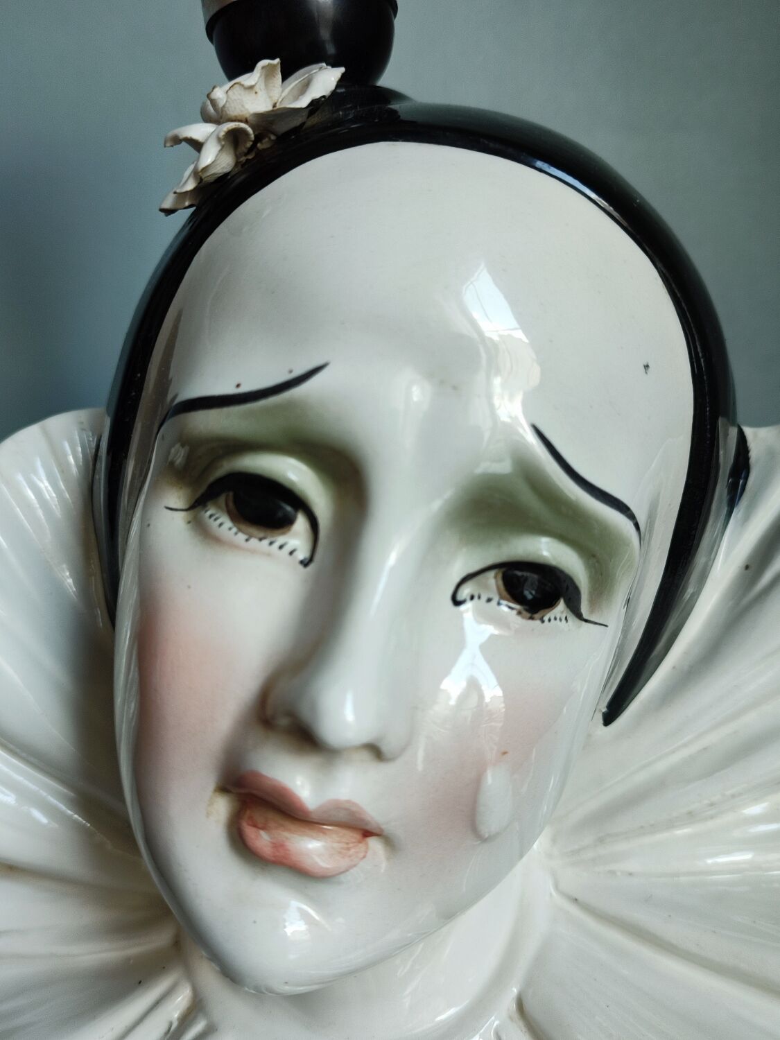 Vintage Pierrot ceramic lamp base.