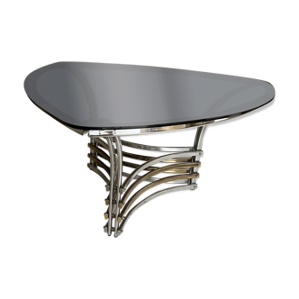 Table vintage en verre et métal chromé