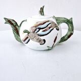 Vintage ceramic tea set barbotine duck reeds hand painted
