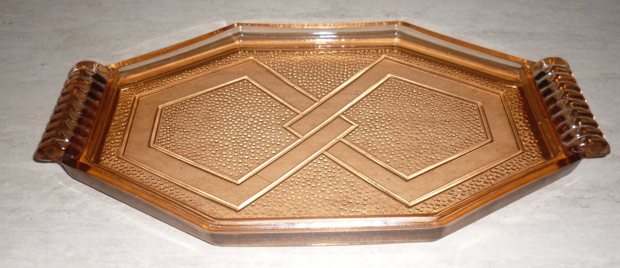 Transparent art-deco pink glass dish