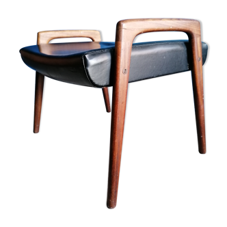 Wooden footrest feet compass black imitation leather Scandinavian design