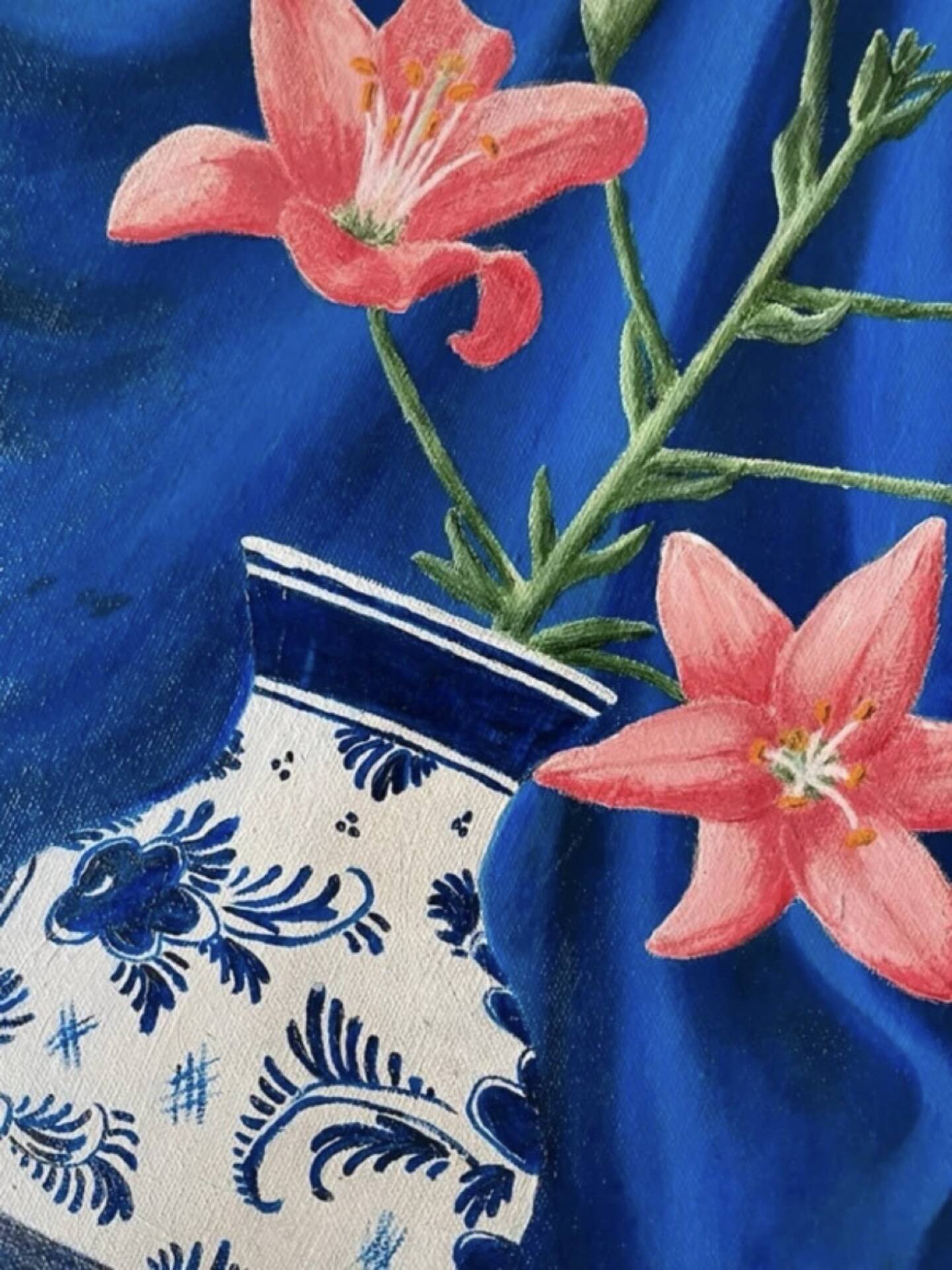 Peinture sur toile Lys et drapé bleu