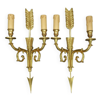 Paire de grandes appliques, flèche et têtes d'aigle, style Empire - bronze