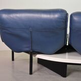 Vico Magistretti 3-Seat Flexible Cassina Blue Leather 'Veranda' Sofa, Italy