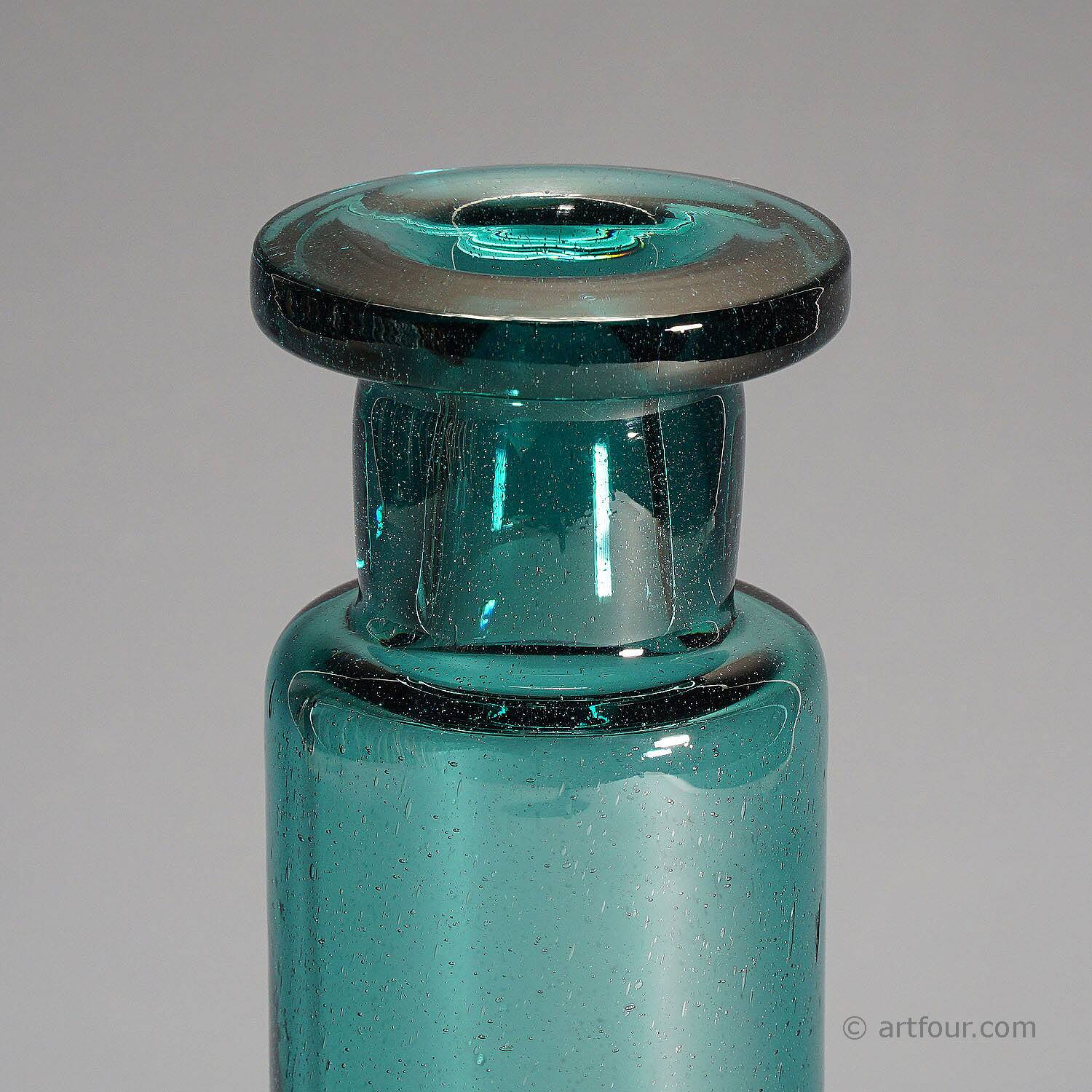 Vintage glass vase in petrol colour by Ichendorfer Glassworks circa 1960.