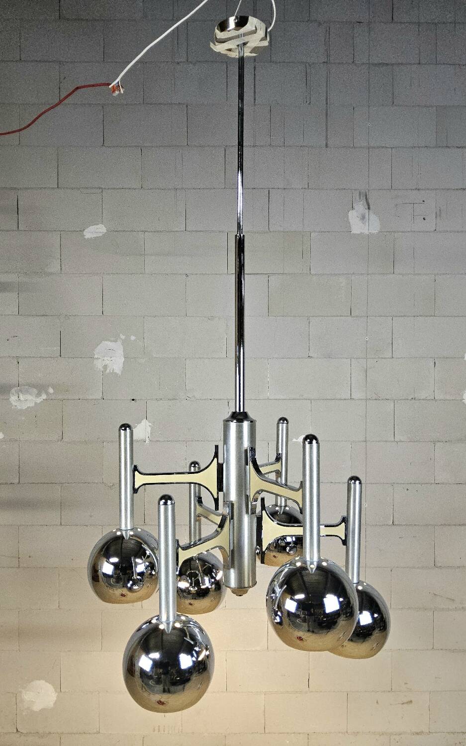 Italian design chrome vintage Space Age Gaetano Sciolari pendant lamp