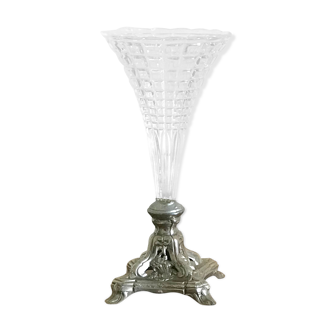 Vase cornet cristal et argent