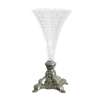 Crystal and silver cone vase