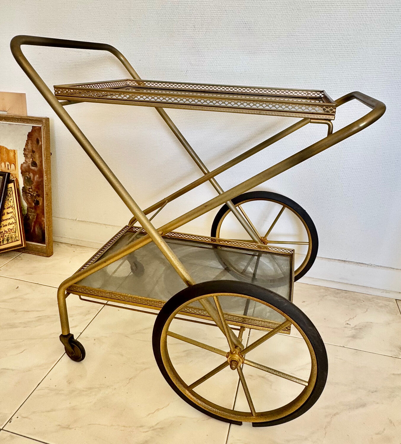 Vintage bar cart in brass and glass – 1960s