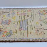 Vintage woven ethnographic motif country style wool rya wall rug decor 1960s