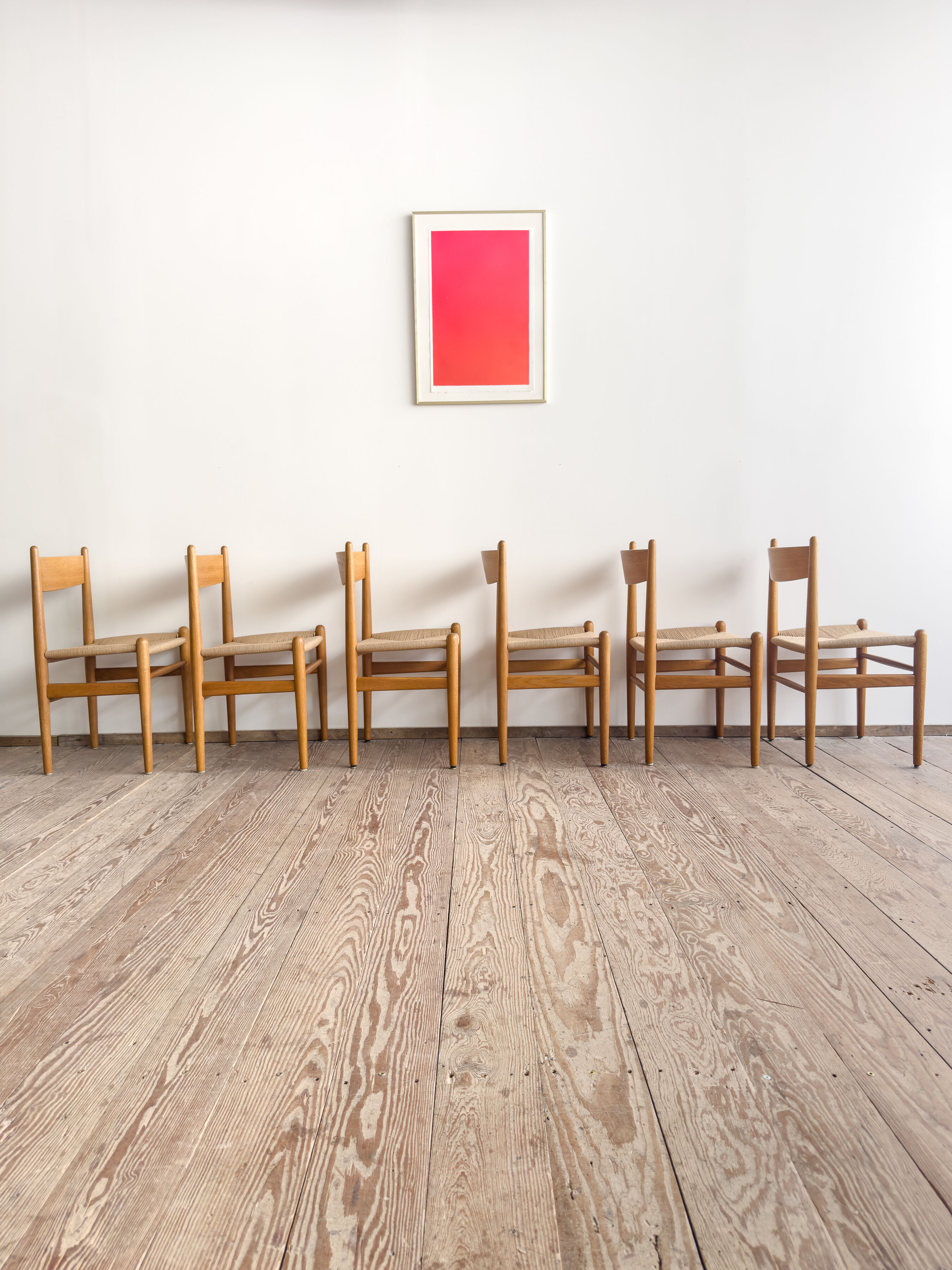 Ensemble de 6 chaises CH36 de Hans J. Wegner en chêne, corde danoise