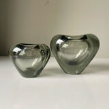 Set of 2 heart shaped Holmegaard crystal vases by Per Lutken