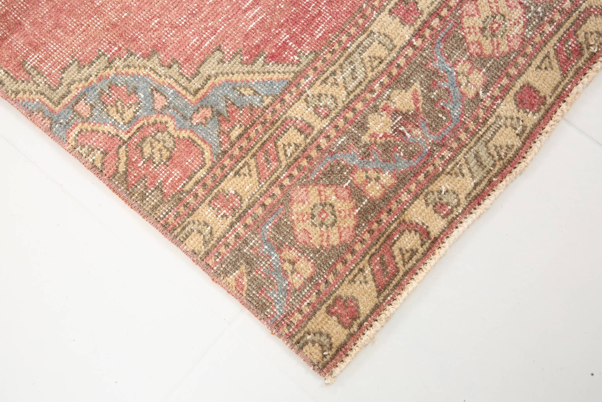 3x12 Pale Red Cream Soft Wool Vintage Runner Rug