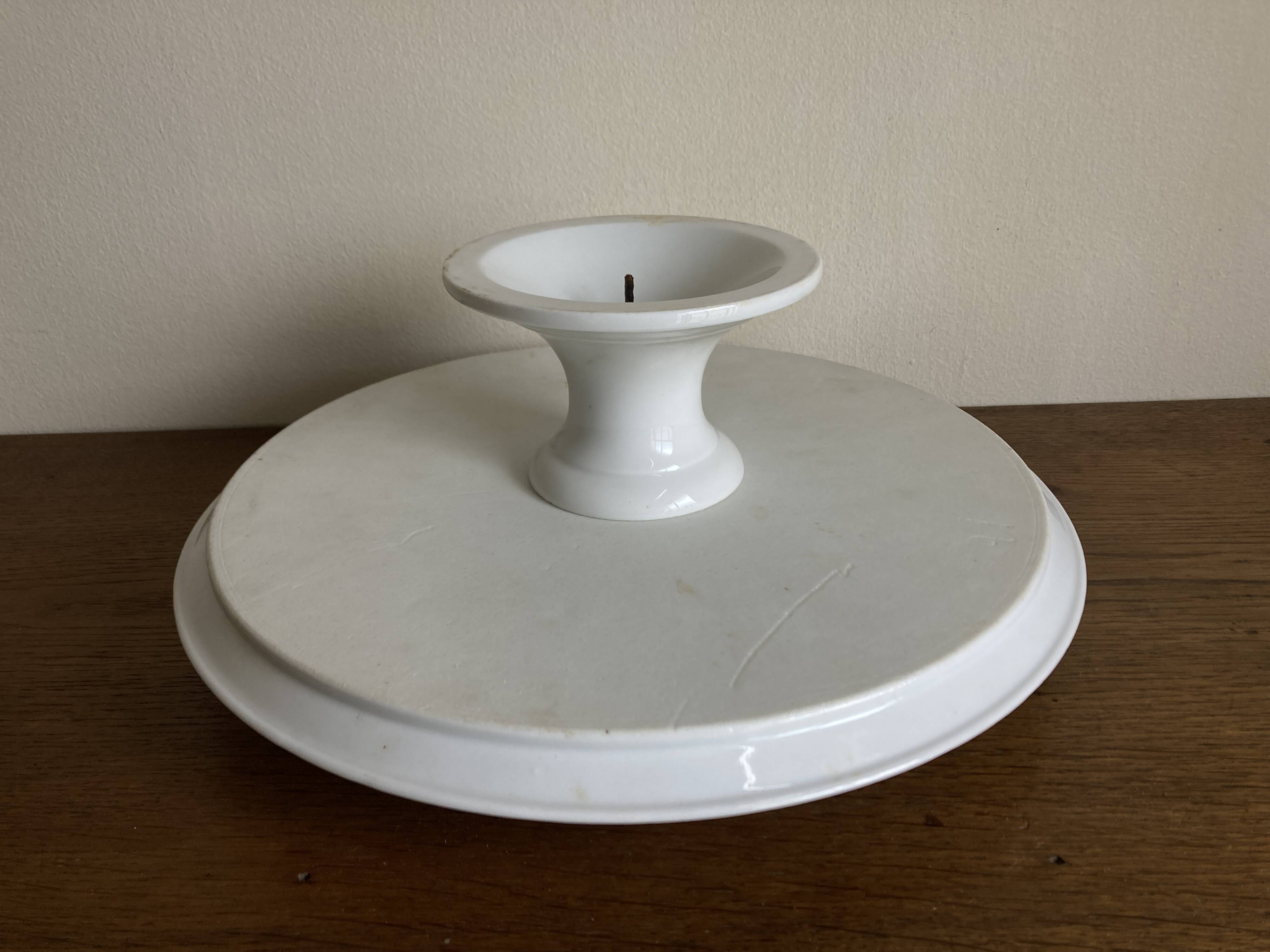 19th century XL office mounted plate, white earthenware display stand
