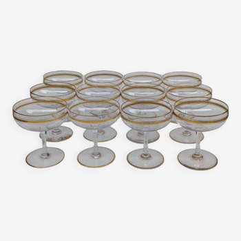 12 Champagne glasses in Baccarat crystal, circa 1870-1880.