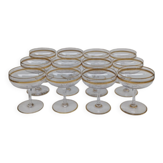 12 Champagne glasses in Baccarat crystal, circa 1870-1880.