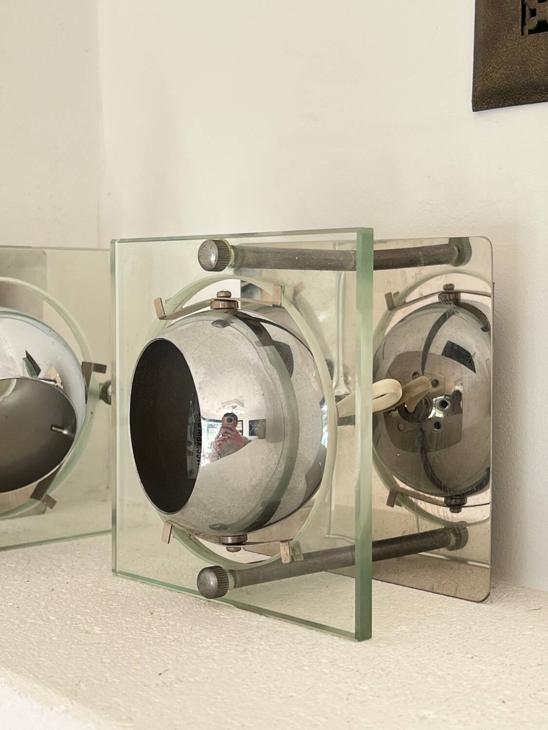 Lot de 2 appliques eyeball Space Age chrome vintage - années 70