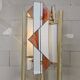 Pine wood floor lamp with handmade stained glass in Japandi style.