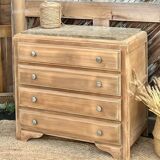 Antique wooden commode with beige marble.