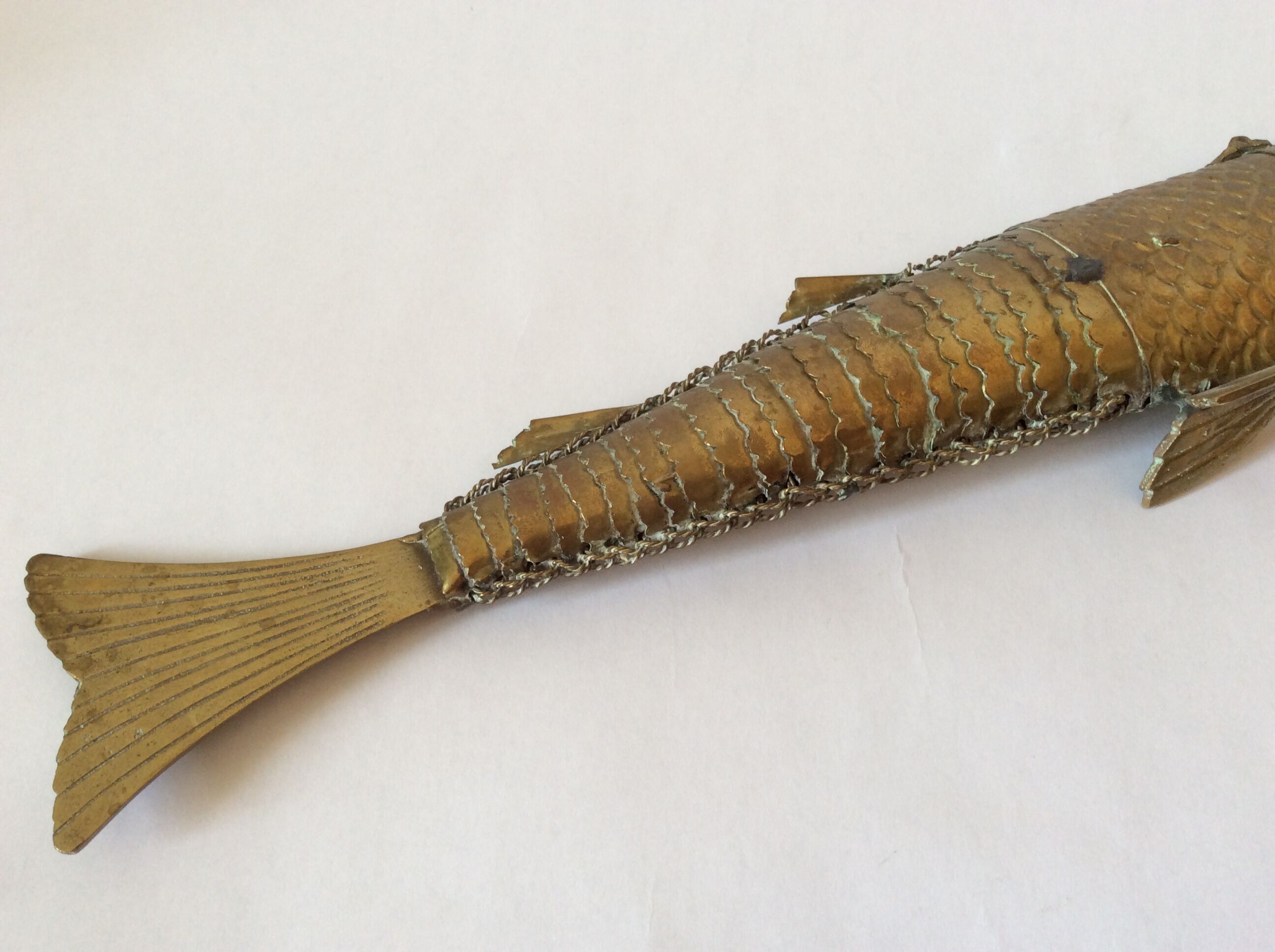 Old articulated brass fish box