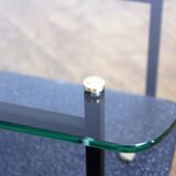 Table basse vintage en verre et métal 1970