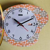 Vintage formica clock silent asymmetrical wall pendulum "DMS green orange"