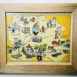 Old illustrated map map regions Mayenne Sarthe Maine & Loire Indre & Loire - JP Pinchon