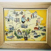 Old illustrated map map regions Mayenne Sarthe Maine & Loire Indre & Loire - JP Pinchon