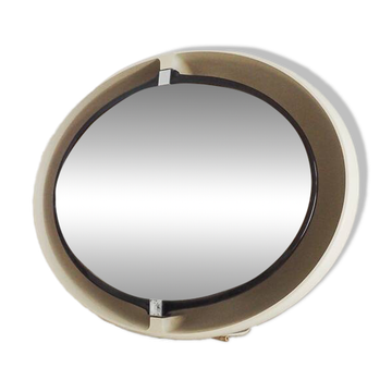 Grand miroir inclinable oval en plastique vintage retro lumineux