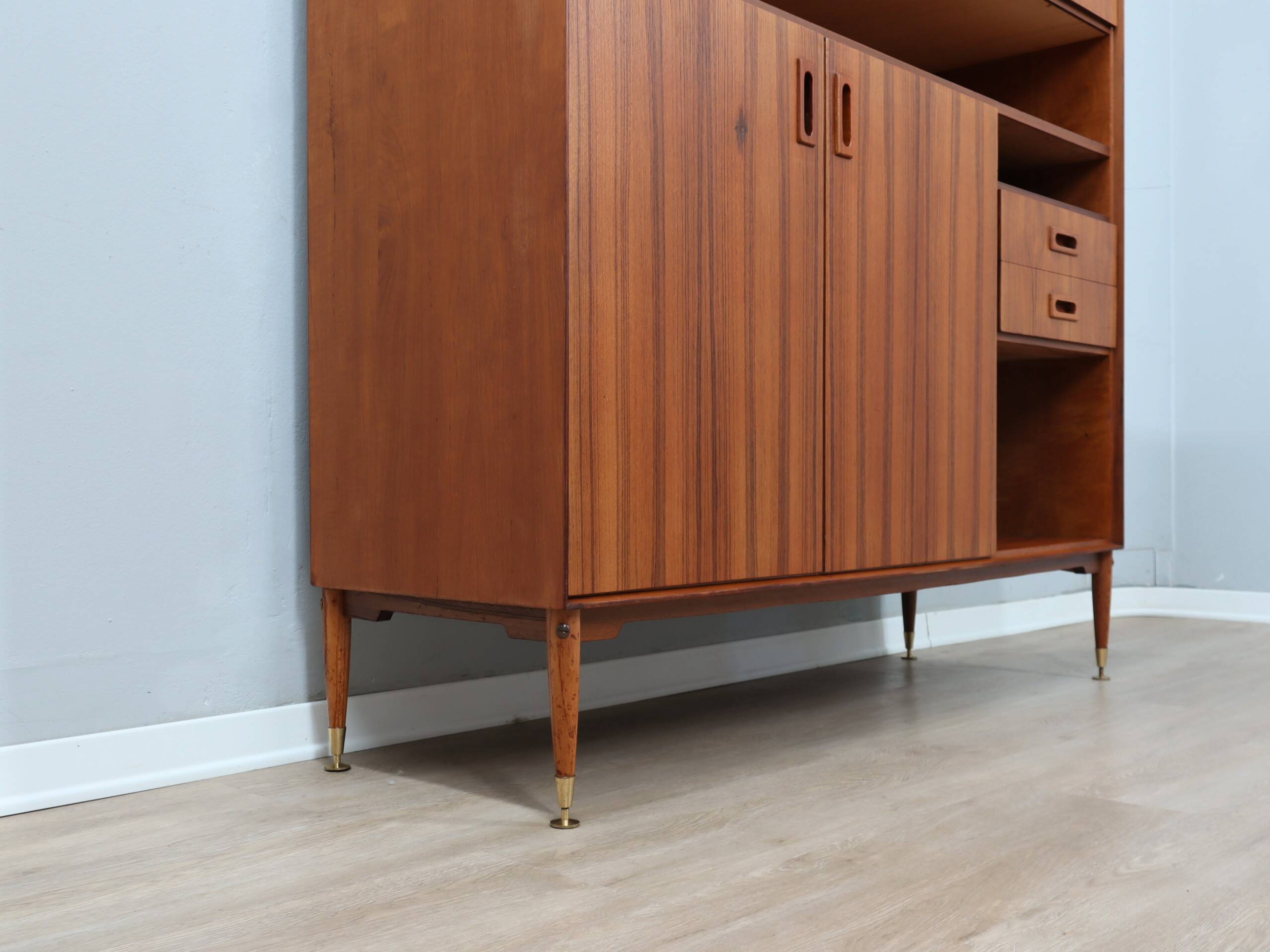 1960s Italian mid-century teak highboard restored with brass feet