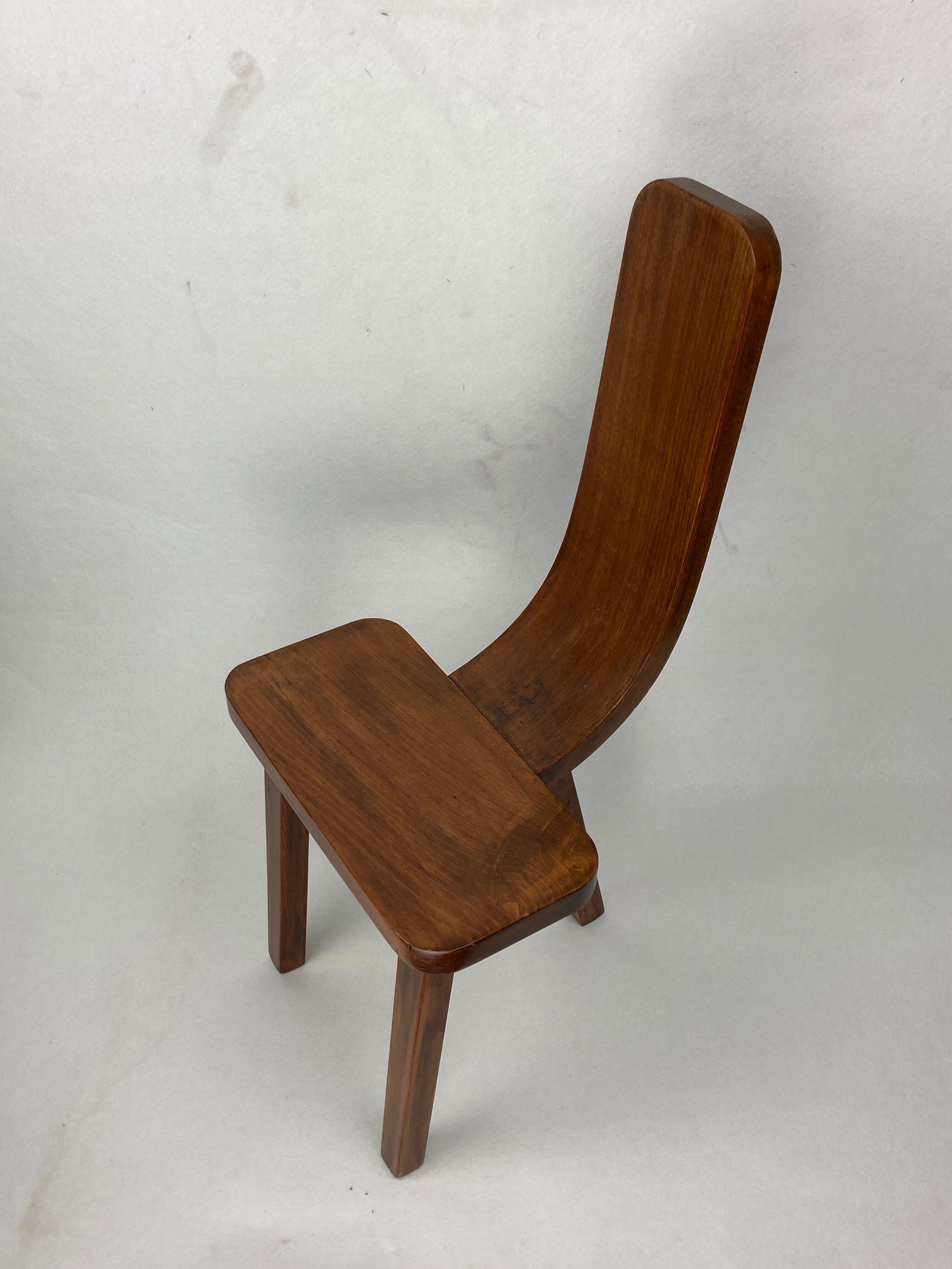 Brutalist low tripod milking stool or side chair Spain ca 1950s