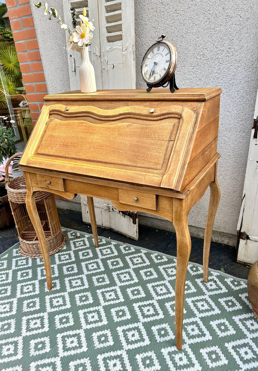 Raw wood donkey back secretary