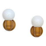 Pair of pine and opaline wall lights
