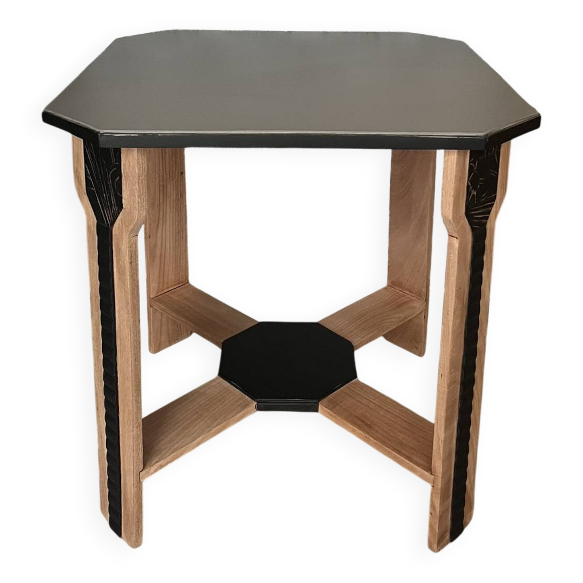 Esmée Art Deco side table, wood, black and grey