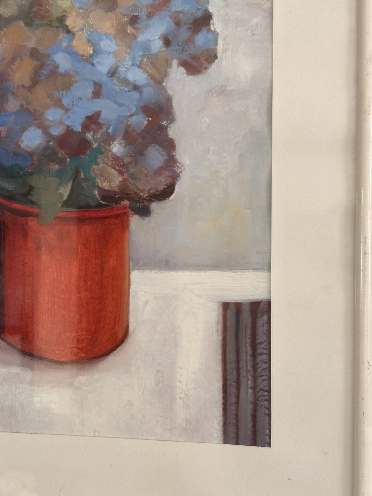 Still Life Painting Hydrangea Flowers Bouquet Pot 20th Century