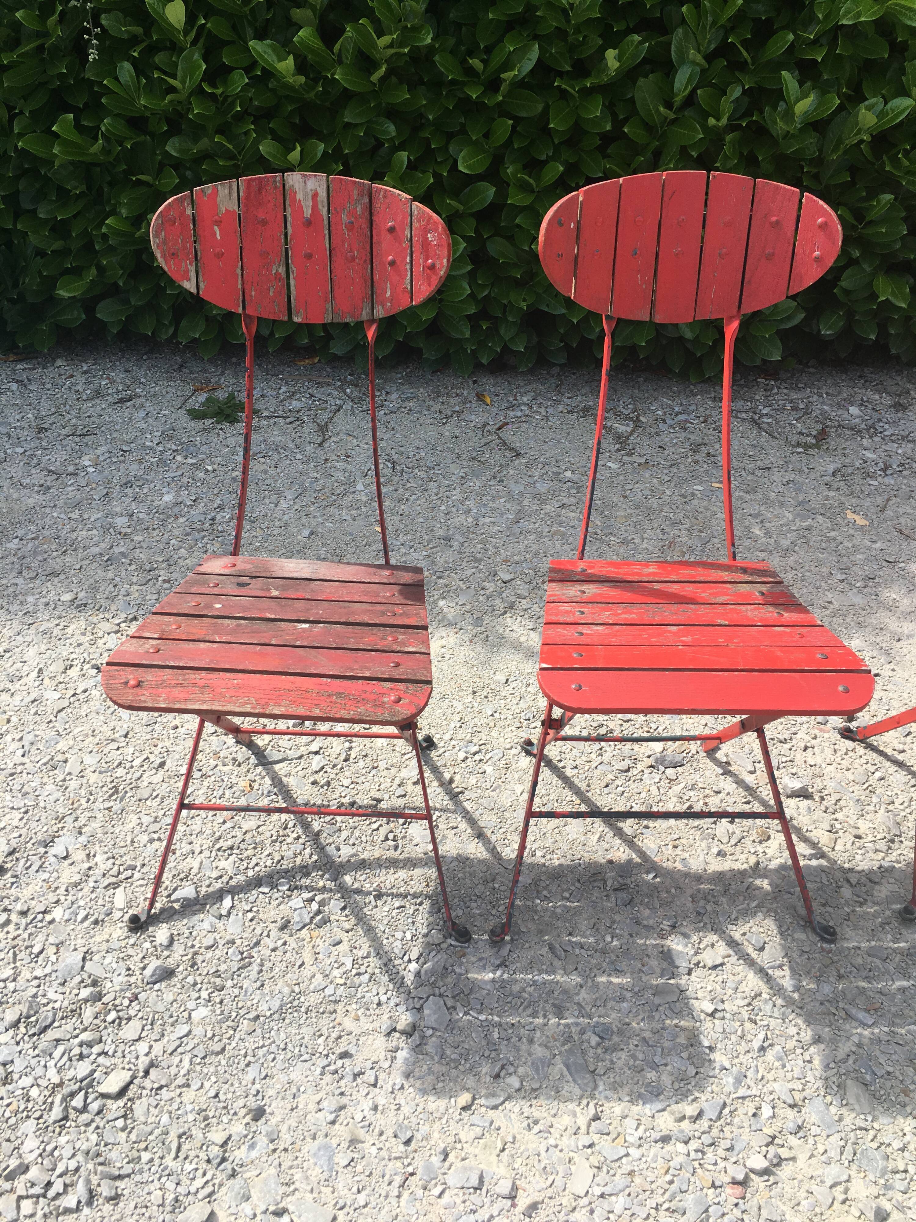 4 garden chairs folding metal wood
