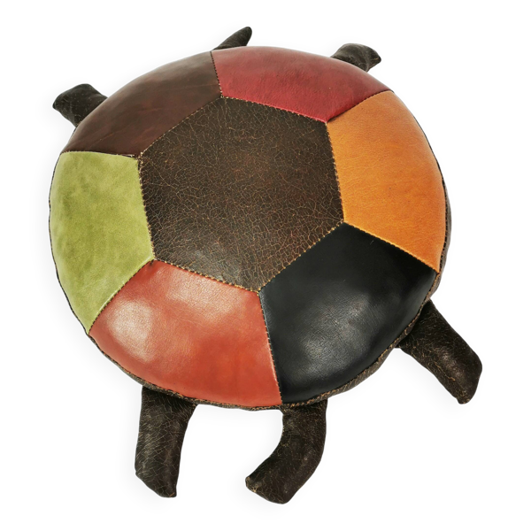 Pouf patchwork en cuir - tortue, Allemagne, années 1960