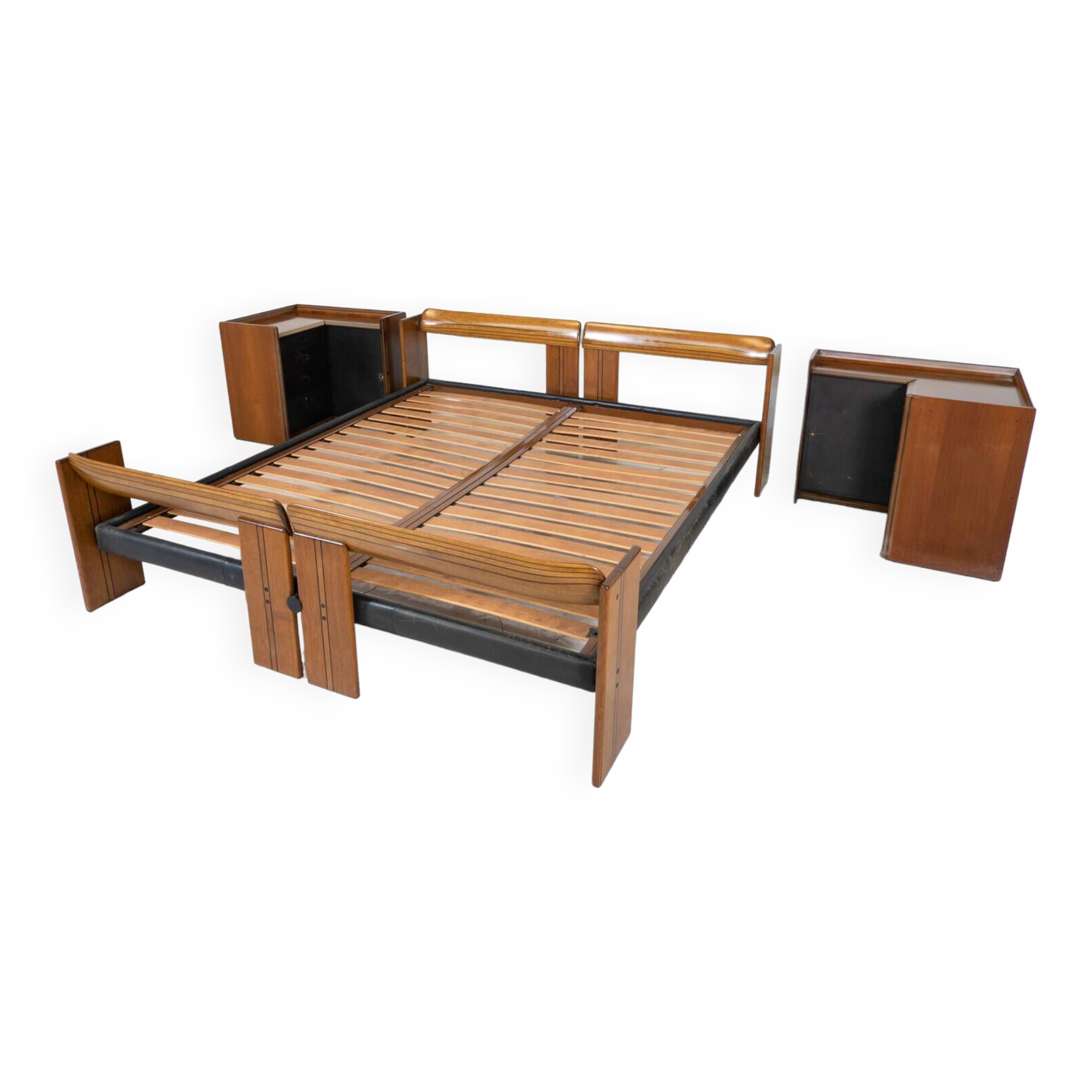 Artona Bed by Afra and Tobia Scarpa for Maxalto, with Matching Nightstands, Italy, 1970s
