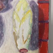 Old painting, still life with endive nuts and sausages, signed and dated 80
